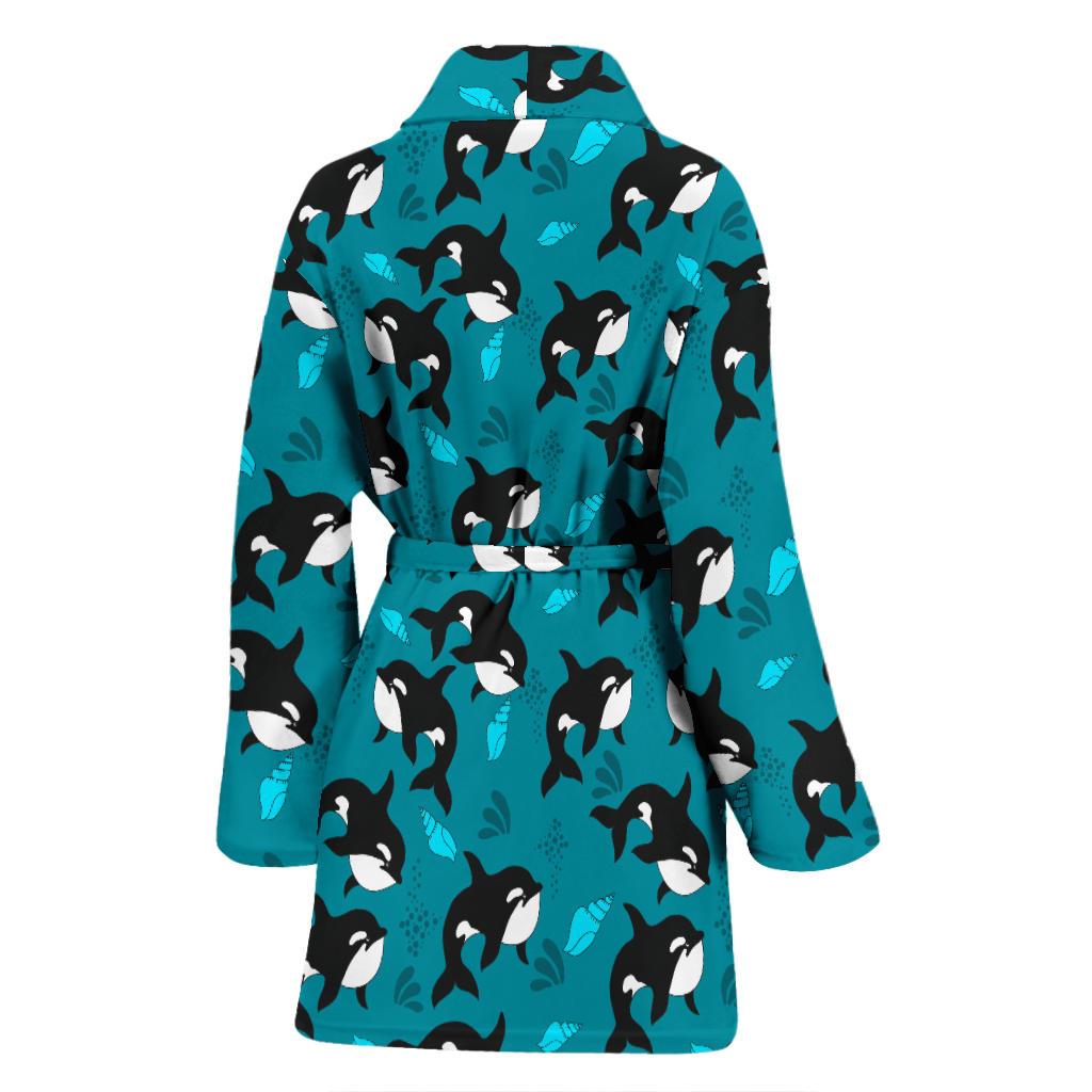 Whale Sea Design Themed Print Women Bath Robe-JTAMIGO.COM