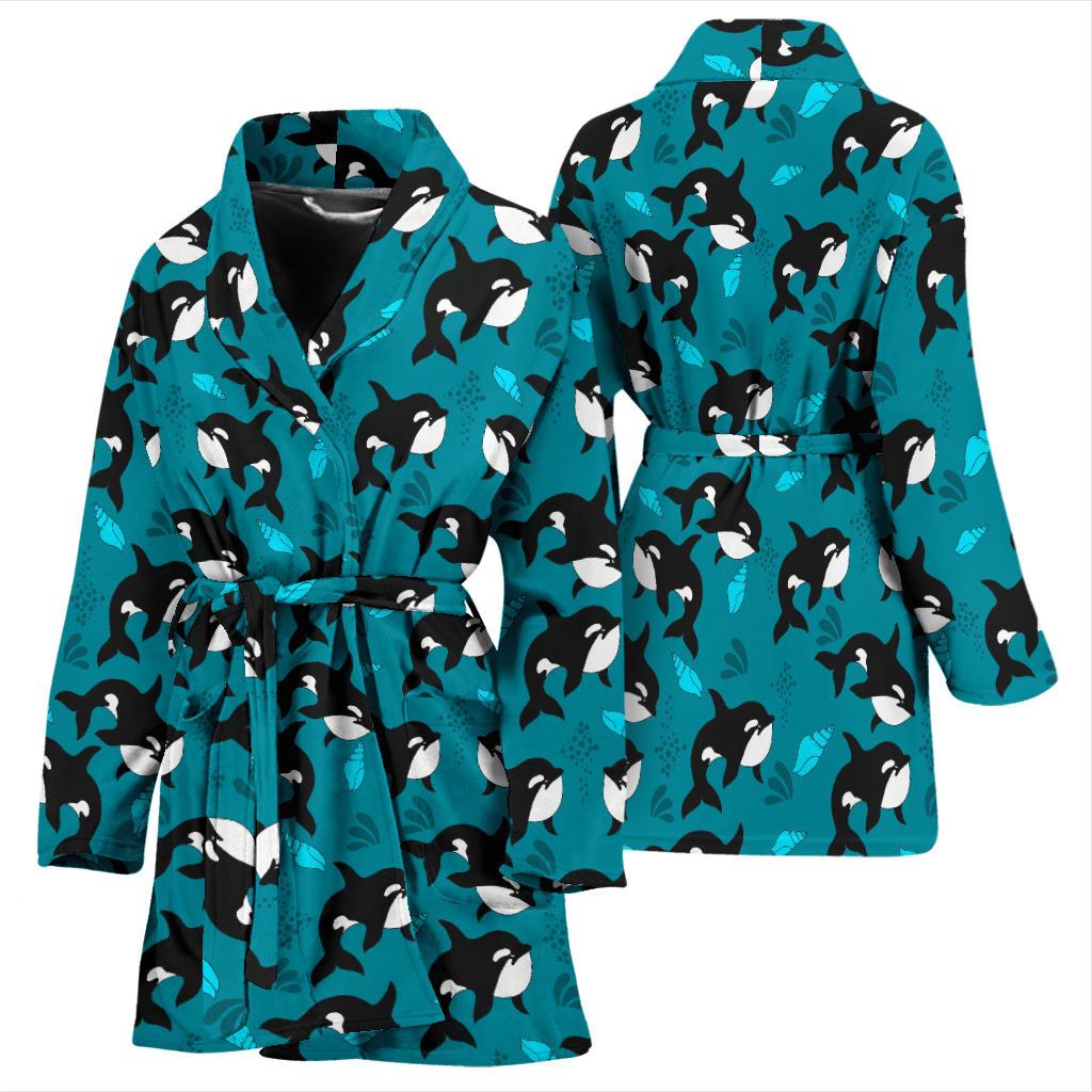 Whale Sea Design Themed Print Women Bath Robe-JTAMIGO.COM