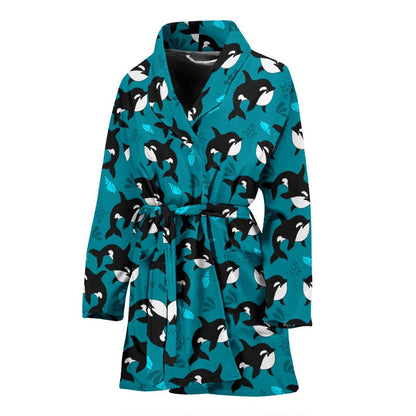 Whale Sea Design Themed Print Women Bath Robe-JTAMIGO.COM