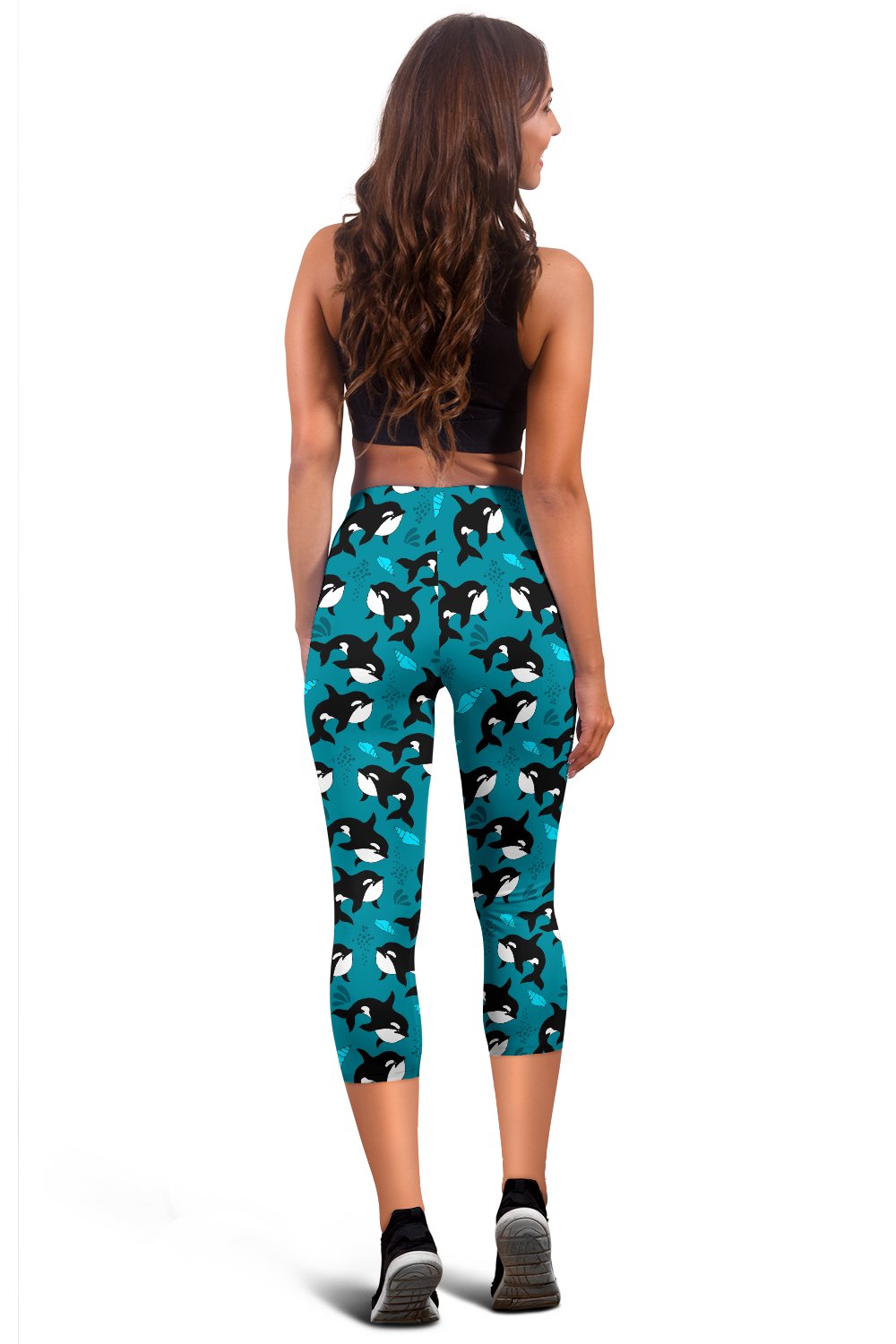 Whale Sea Design Themed Print Women Capris