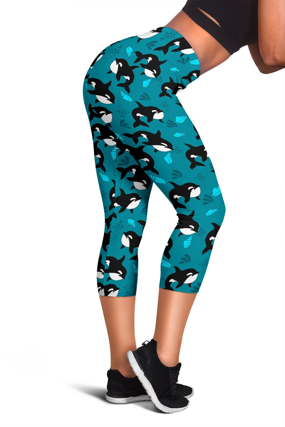 Whale Sea Design Themed Print Women Capris