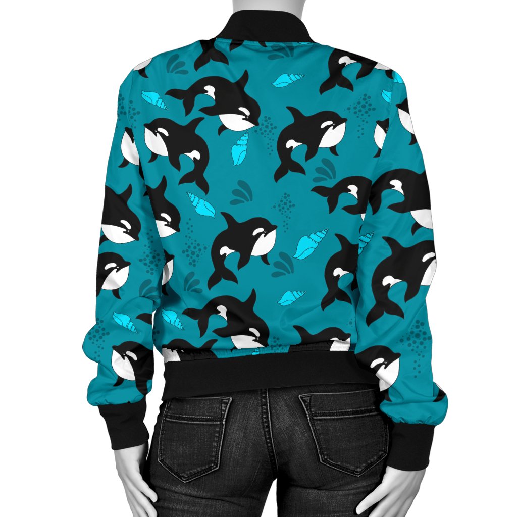 Whale Sea Design Themed Print Women Casual Bomber Jacket