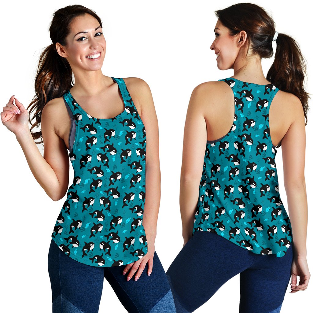 Whale Sea Design Themed Print Women Racerback Tank Top