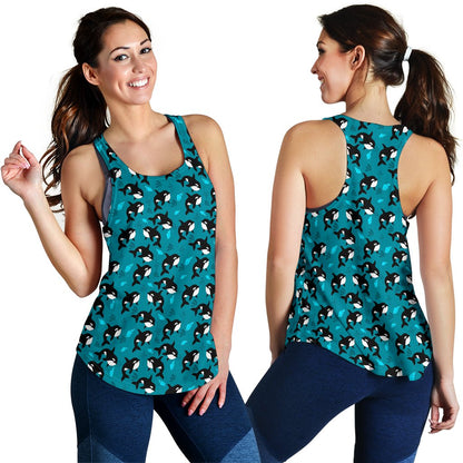 Whale Sea Design Themed Print Women Racerback Tank Top