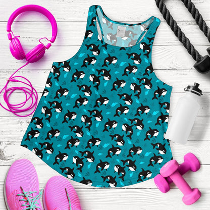 Whale Sea Design Themed Print Women Racerback Tank Top