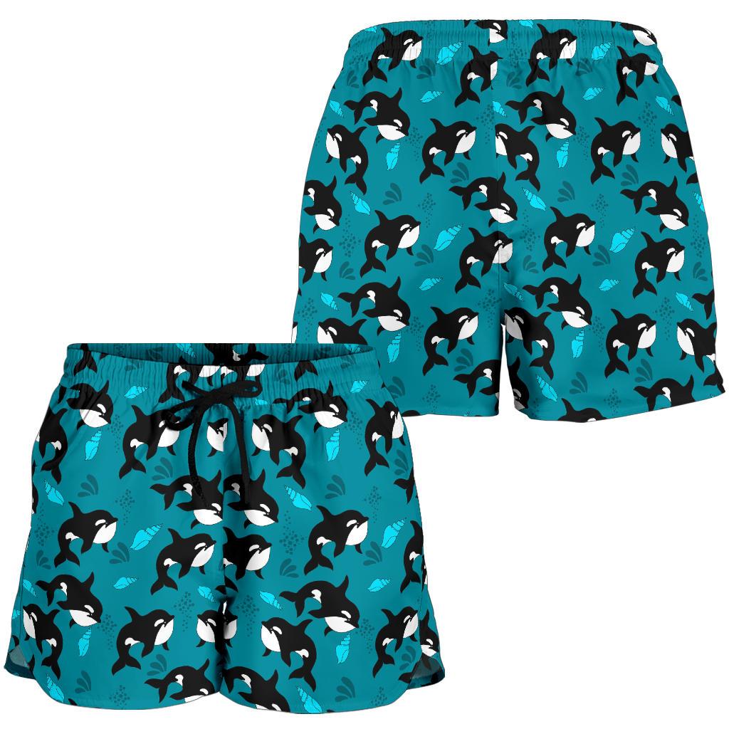 Whale Sea Design Themed Print Women Shorts-JTAMIGO.COM
