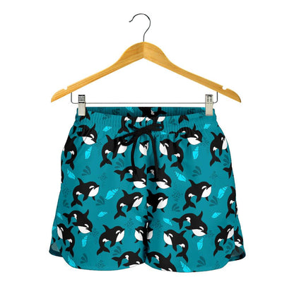 Whale Sea Design Themed Print Women Shorts-JTAMIGO.COM