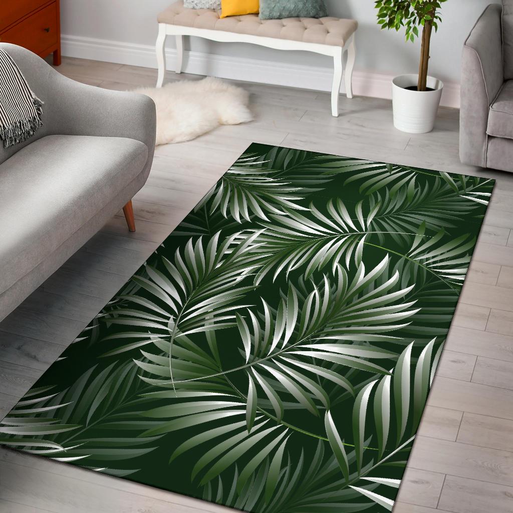 White Green Tropical Palm Leaves Area Rugs-JTAMIGO.COM