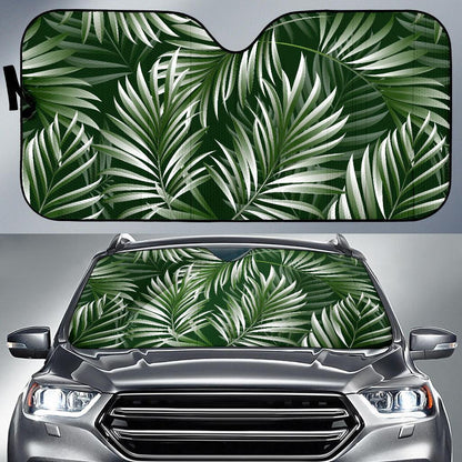 White Green Tropical Palm Leaves Car Sun Shade For Windshield