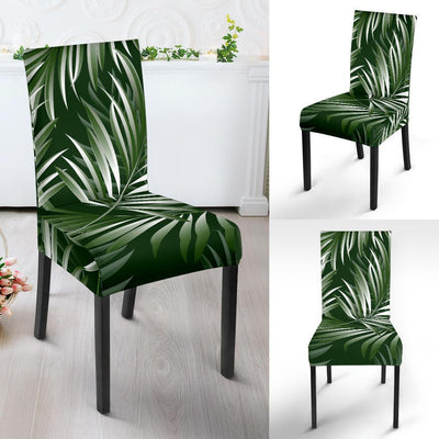 White Green Tropical Palm Leaves Dining Chair Slipcover-JTAMIGO.COM