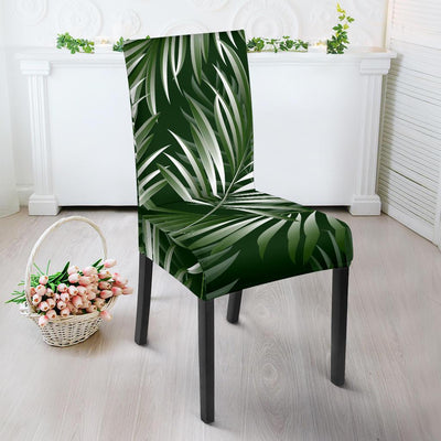 White Green Tropical Palm Leaves Dining Chair Slipcover-JTAMIGO.COM