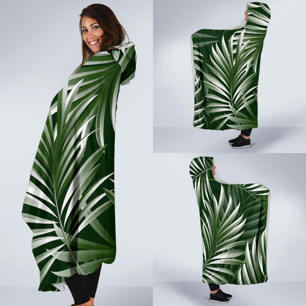 White Green Tropical Palm Leaves Hooded Blanket-JTAMIGO.COM
