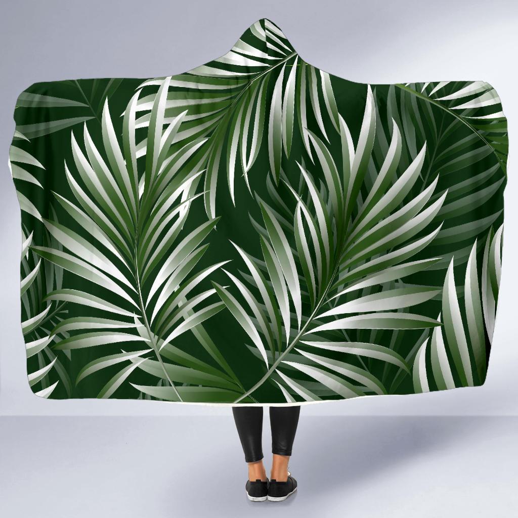 White Green Tropical Palm Leaves Hooded Blanket-JTAMIGO.COM