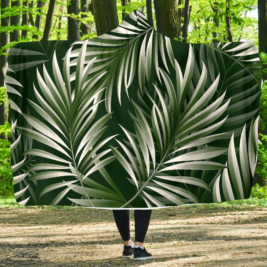 White Green Tropical Palm Leaves Hooded Blanket-JTAMIGO.COM