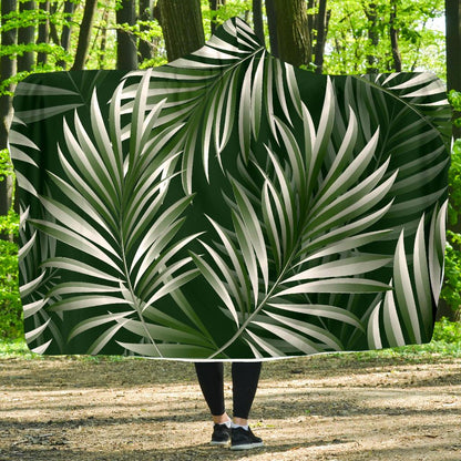 White Green Tropical Palm Leaves Hooded Blanket-JTAMIGO.COM