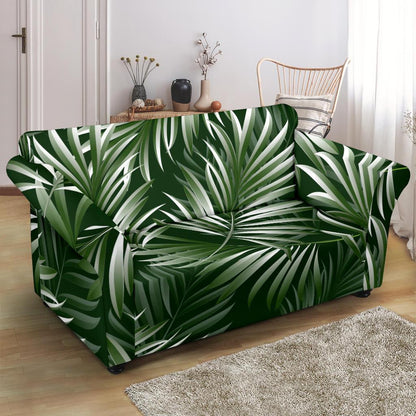 White Green Tropical Palm Leaves Loveseat Slipcover-JTAMIGO.COM