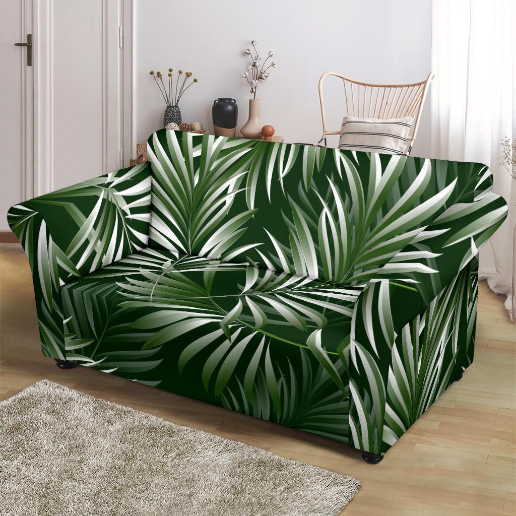 White Green Tropical Palm Leaves Loveseat Slipcover-JTAMIGO.COM