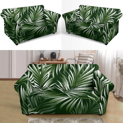 White Green Tropical Palm Leaves Loveseat Slipcover-JTAMIGO.COM