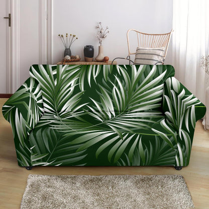 White Green Tropical Palm Leaves Loveseat Slipcover-JTAMIGO.COM