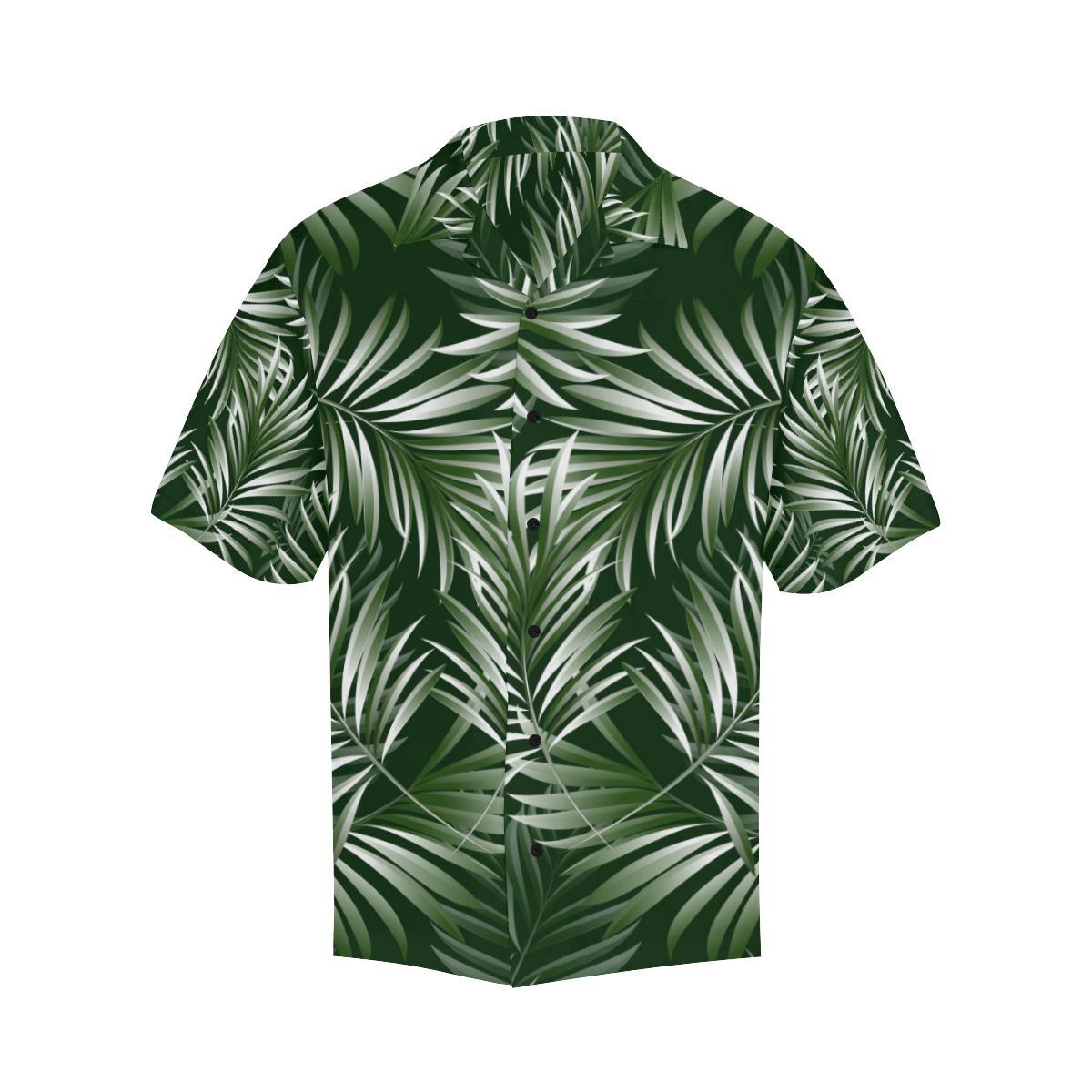 White Green Tropical Palm Leaves Men Aloha Hawaiian Shirt