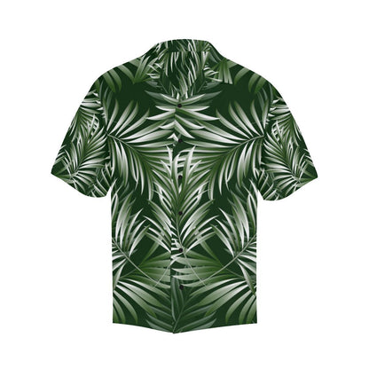 White Green Tropical Palm Leaves Men Aloha Hawaiian Shirt