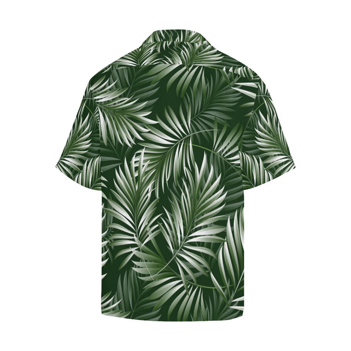 White Green Tropical Palm Leaves Men Aloha Hawaiian Shirt