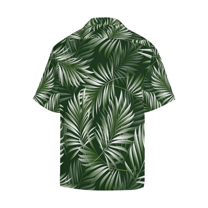 White Green Tropical Palm Leaves Men Aloha Hawaiian Shirt