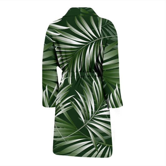 White Green Tropical Palm Leaves Men Bath Robe-JTAMIGO.COM