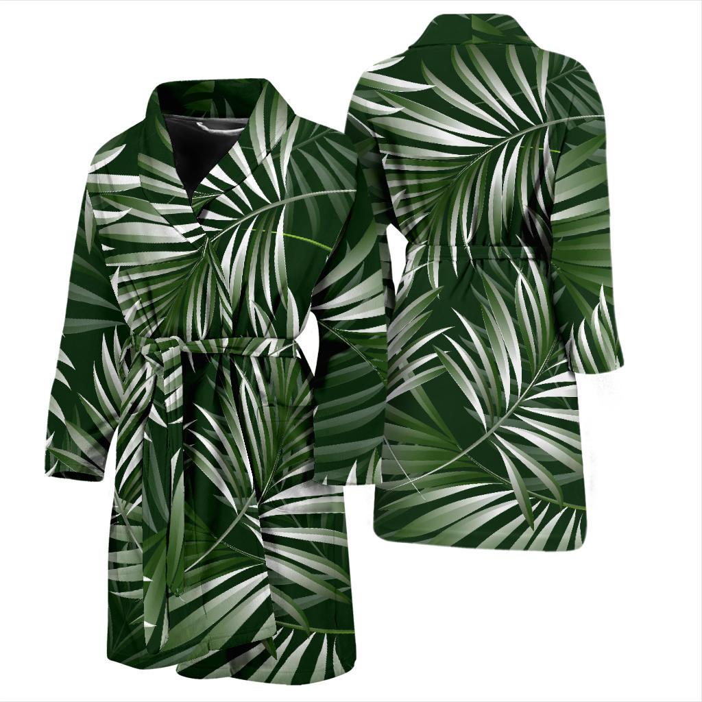 White Green Tropical Palm Leaves Men Bath Robe-JTAMIGO.COM