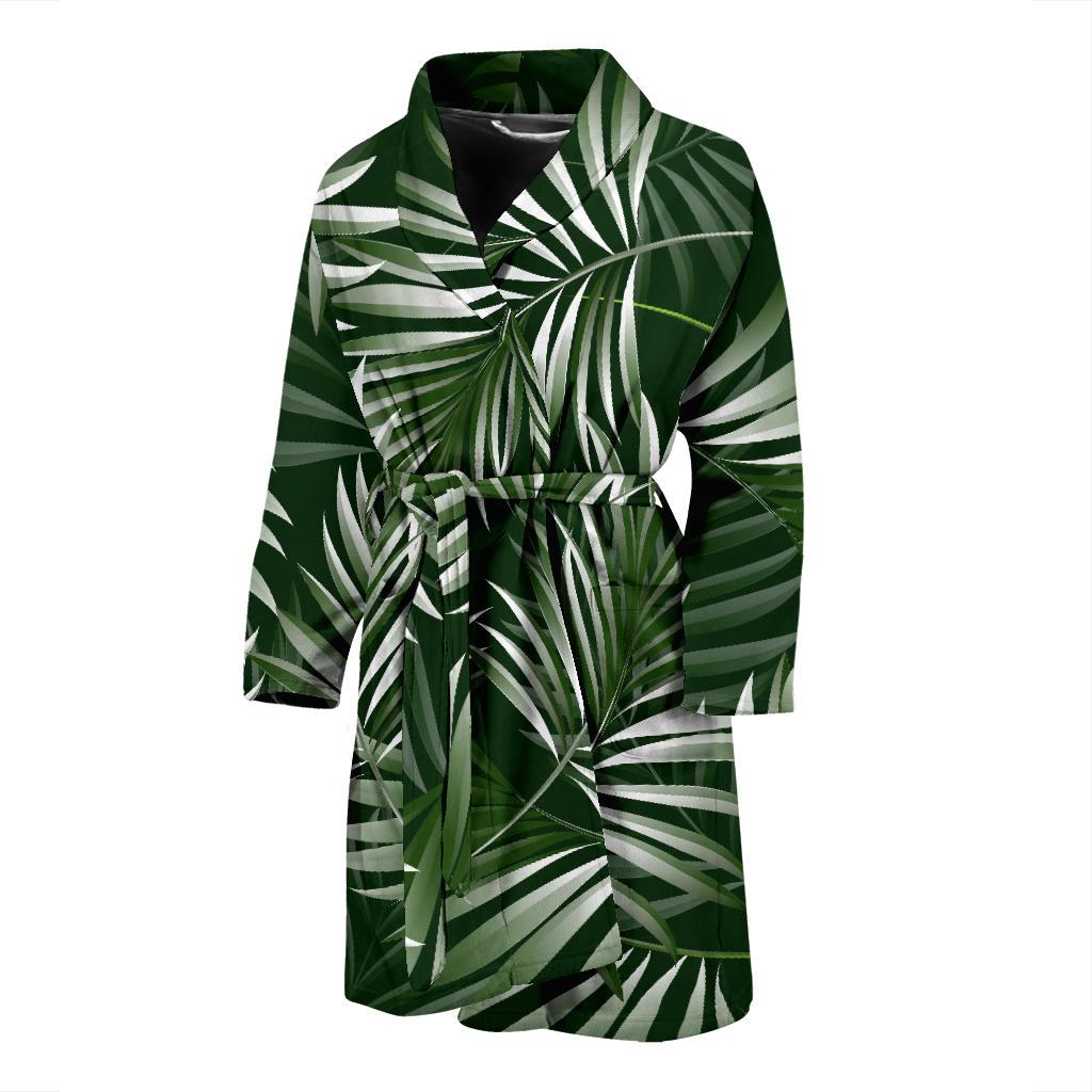 White Green Tropical Palm Leaves Men Bath Robe-JTAMIGO.COM