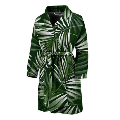 White Green Tropical Palm Leaves Men Bath Robe-JTAMIGO.COM