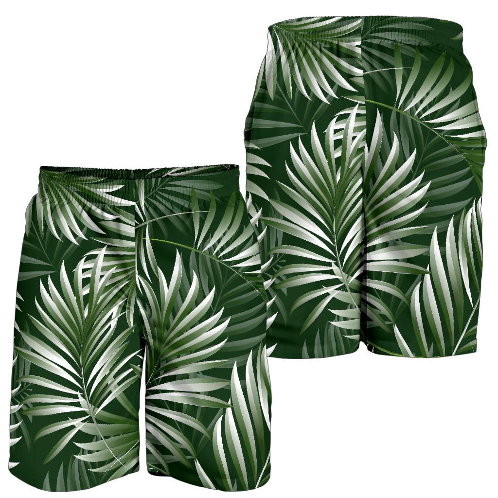 White Green Tropical Palm Leaves Mens Shorts-JTAMIGO.COM