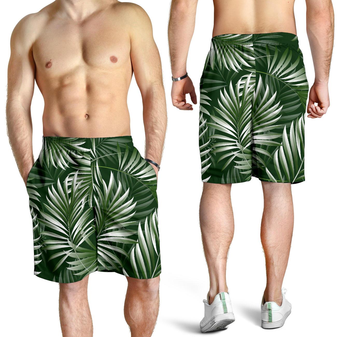 White Green Tropical Palm Leaves Mens Shorts-JTAMIGO.COM