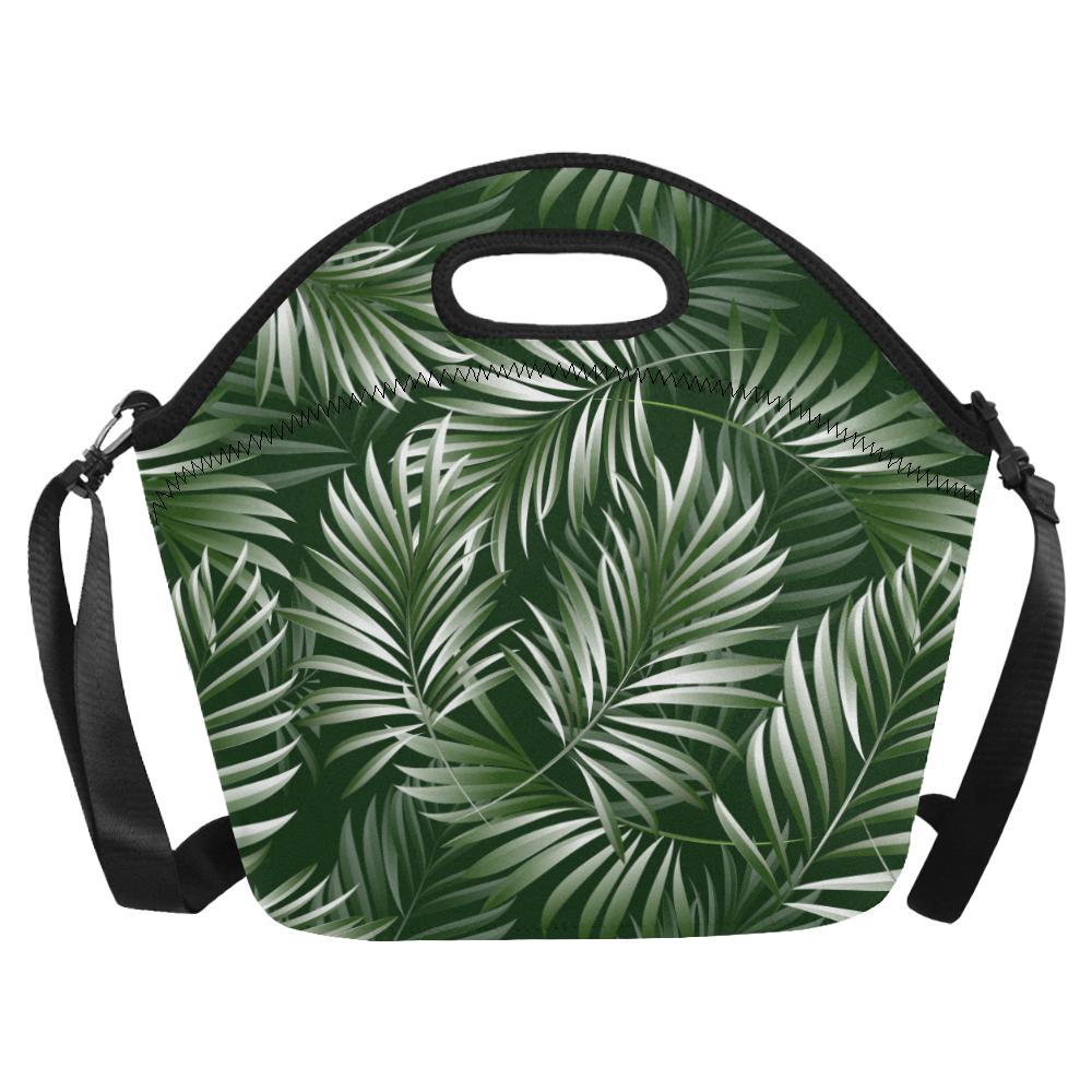 White Green Tropical Palm Leaves Neoprene Lunch Bag (Model 1669)(Large)-JTAMIGO.COM