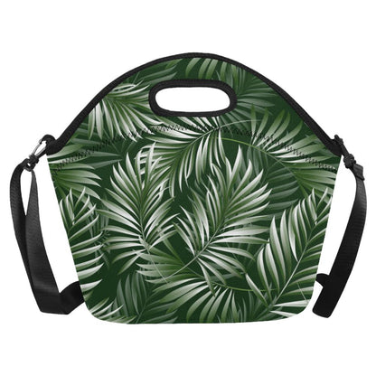 White Green Tropical Palm Leaves Neoprene Lunch Bag (Model 1669)(Large)-JTAMIGO.COM