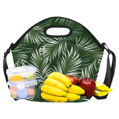 White Green Tropical Palm Leaves Neoprene Lunch Bag (Model 1669)(Large)-JTAMIGO.COM