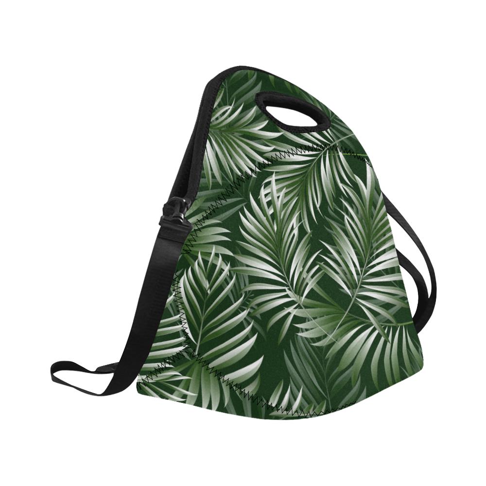 White Green Tropical Palm Leaves Neoprene Lunch Bag (Model 1669)(Large)-JTAMIGO.COM