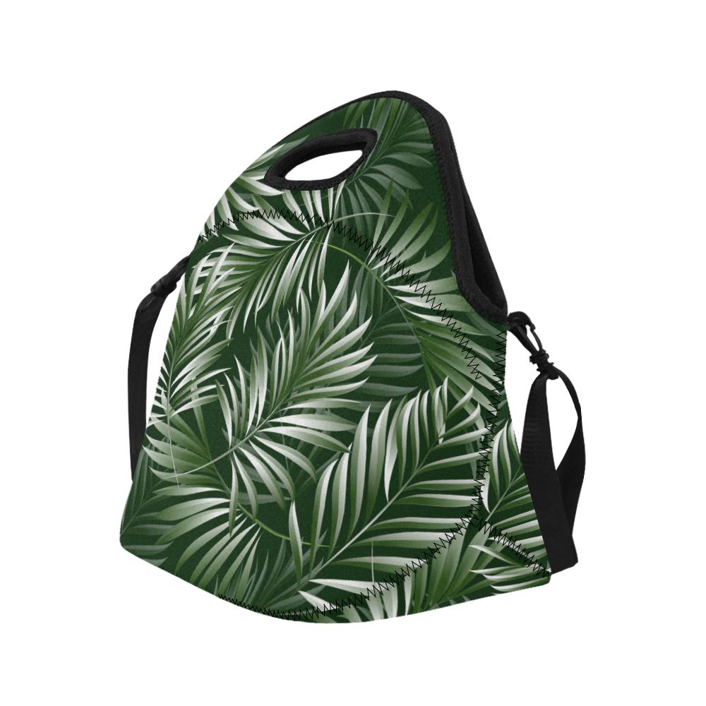White Green Tropical Palm Leaves Neoprene Lunch Bag (Model 1669)(Large)-JTAMIGO.COM