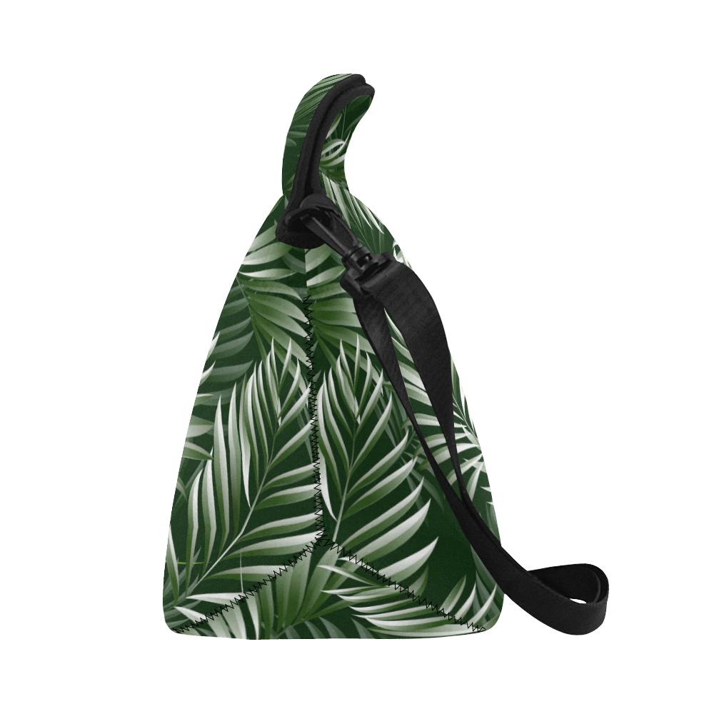 White Green Tropical Palm Leaves Neoprene Lunch Bag (Model 1669)(Large)-JTAMIGO.COM