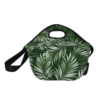 White Green Tropical Palm Leaves Neoprene Lunch Bag (Model 1669)(Large)-JTAMIGO.COM