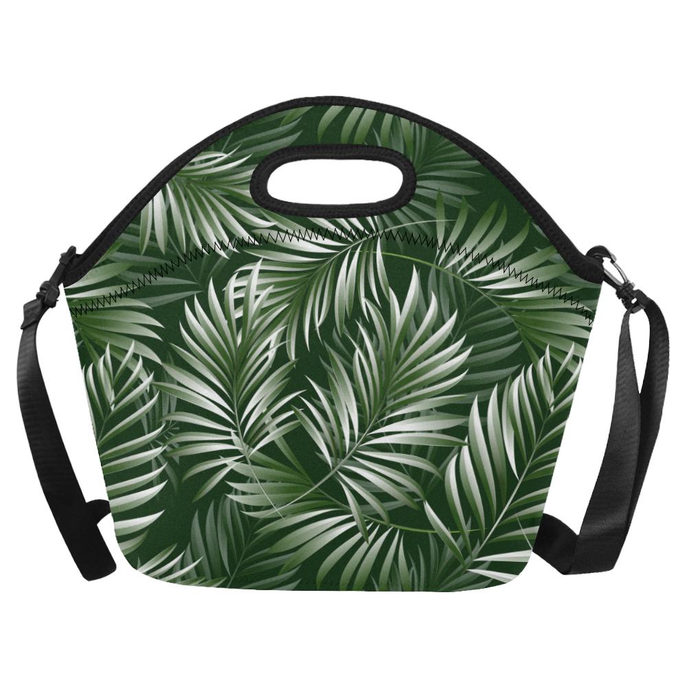 White Green Tropical Palm Leaves Neoprene Lunch Bag (Model 1669)(Large)-JTAMIGO.COM