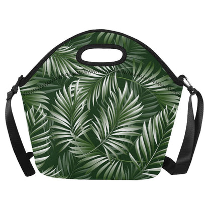 White Green Tropical Palm Leaves Neoprene Lunch Bag (Model 1669)(Large)-JTAMIGO.COM