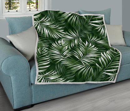 White Green Tropical Palm Leaves Premium Quilt-JTAMIGO.COM