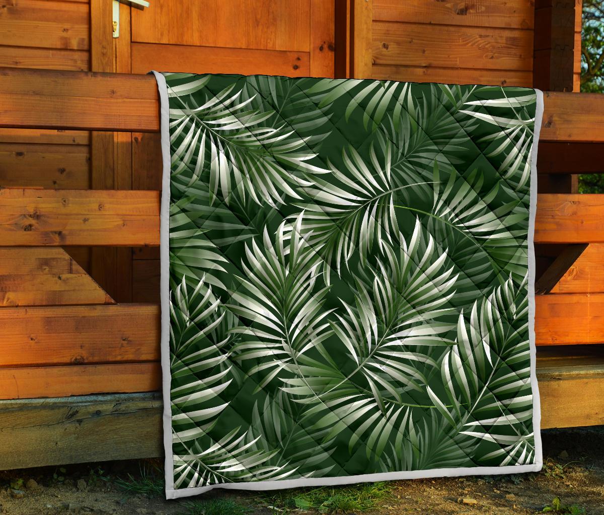 White Green Tropical Palm Leaves Premium Quilt-JTAMIGO.COM