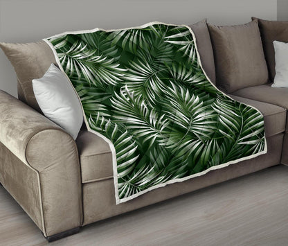 White Green Tropical Palm Leaves Premium Quilt-JTAMIGO.COM