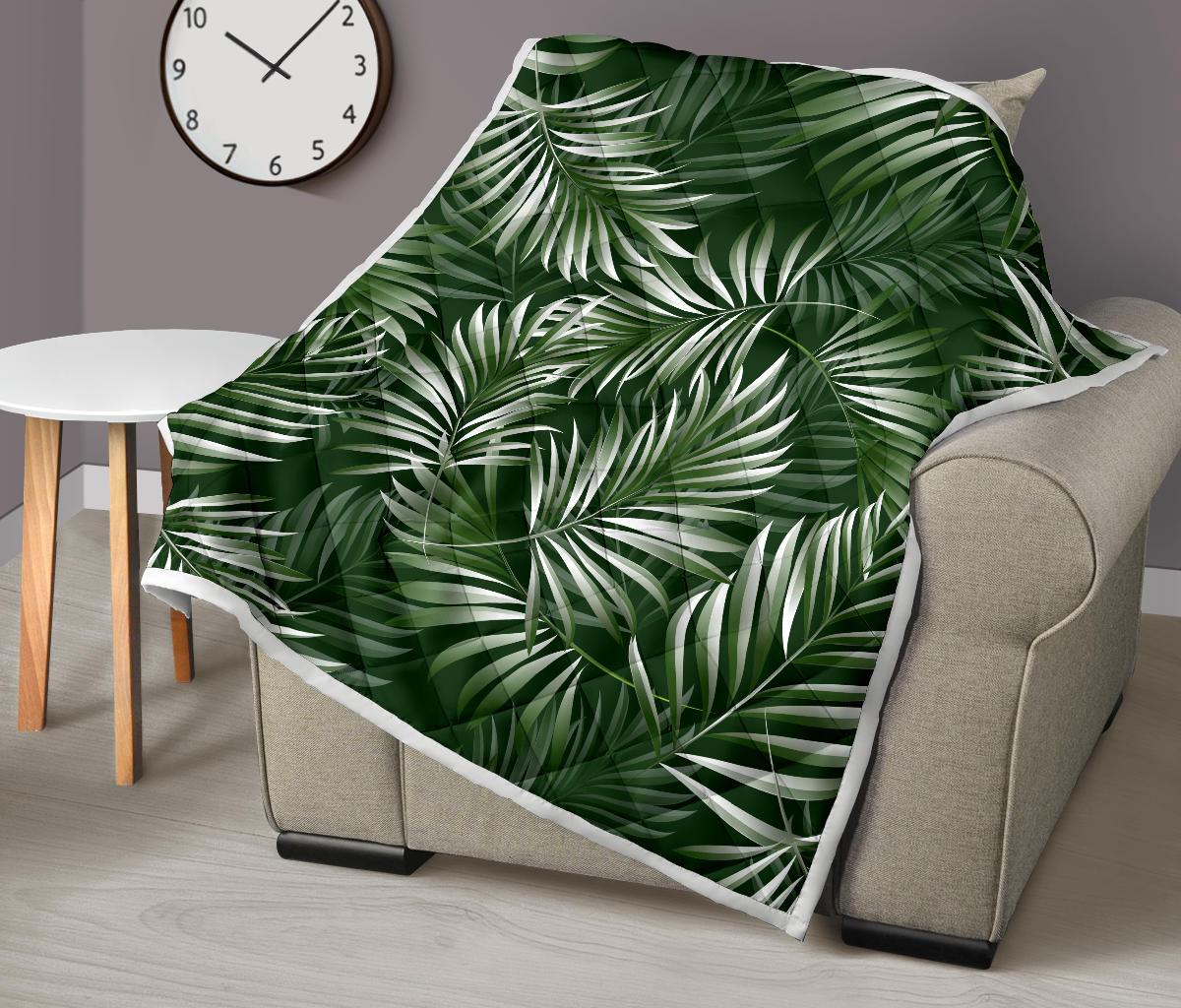 White Green Tropical Palm Leaves Premium Quilt-JTAMIGO.COM
