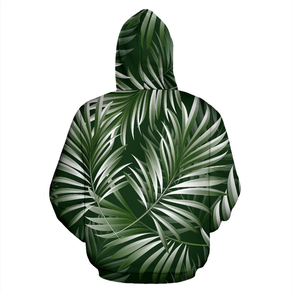 White Green Tropical Palm Leaves Pullover Hoodie