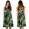 White Green Tropical Palm Leaves Sleeveless Dress