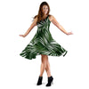White Green Tropical Palm Leaves Sleeveless Dress