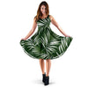 White Green Tropical Palm Leaves Sleeveless Dress